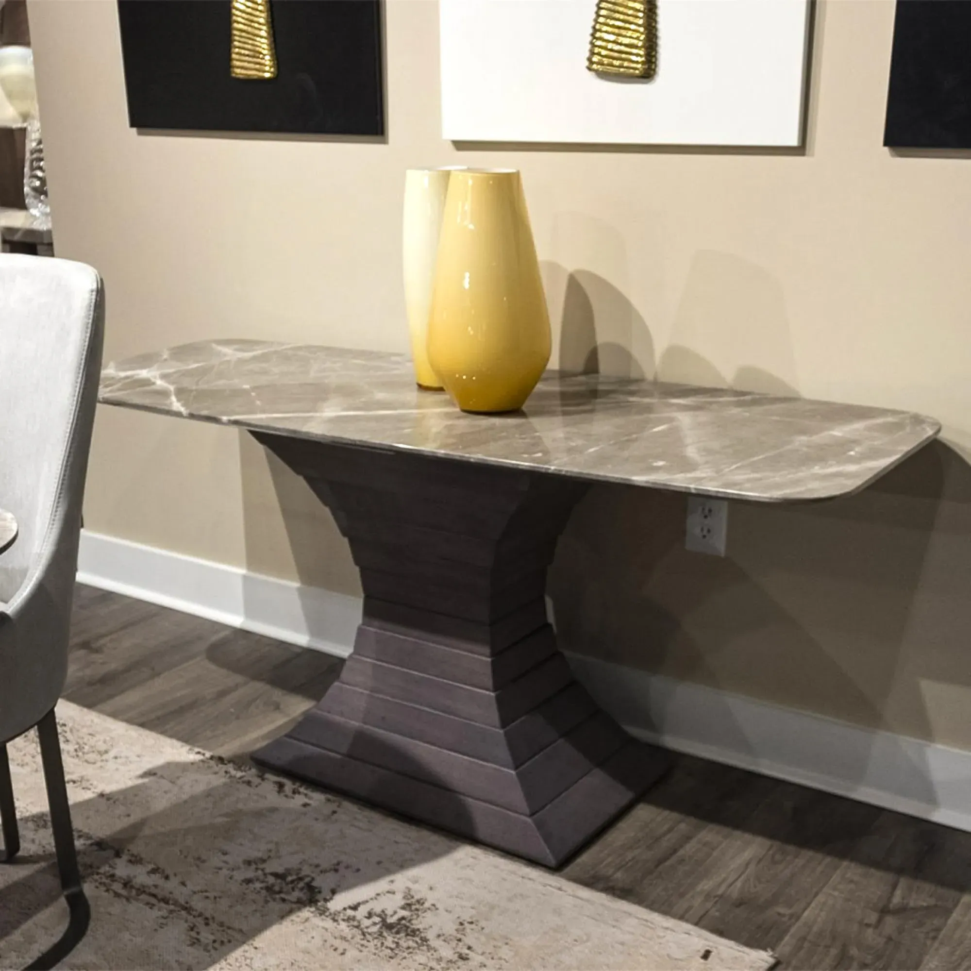 Opera Console Table with Wooden Base - Marble, Wood