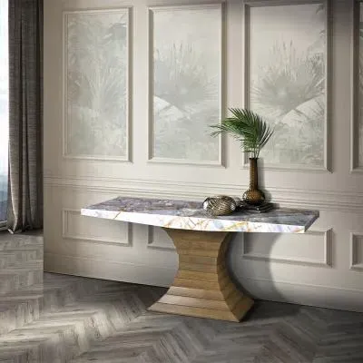 Opera Console Table with Wooden Base - Marble, Wood