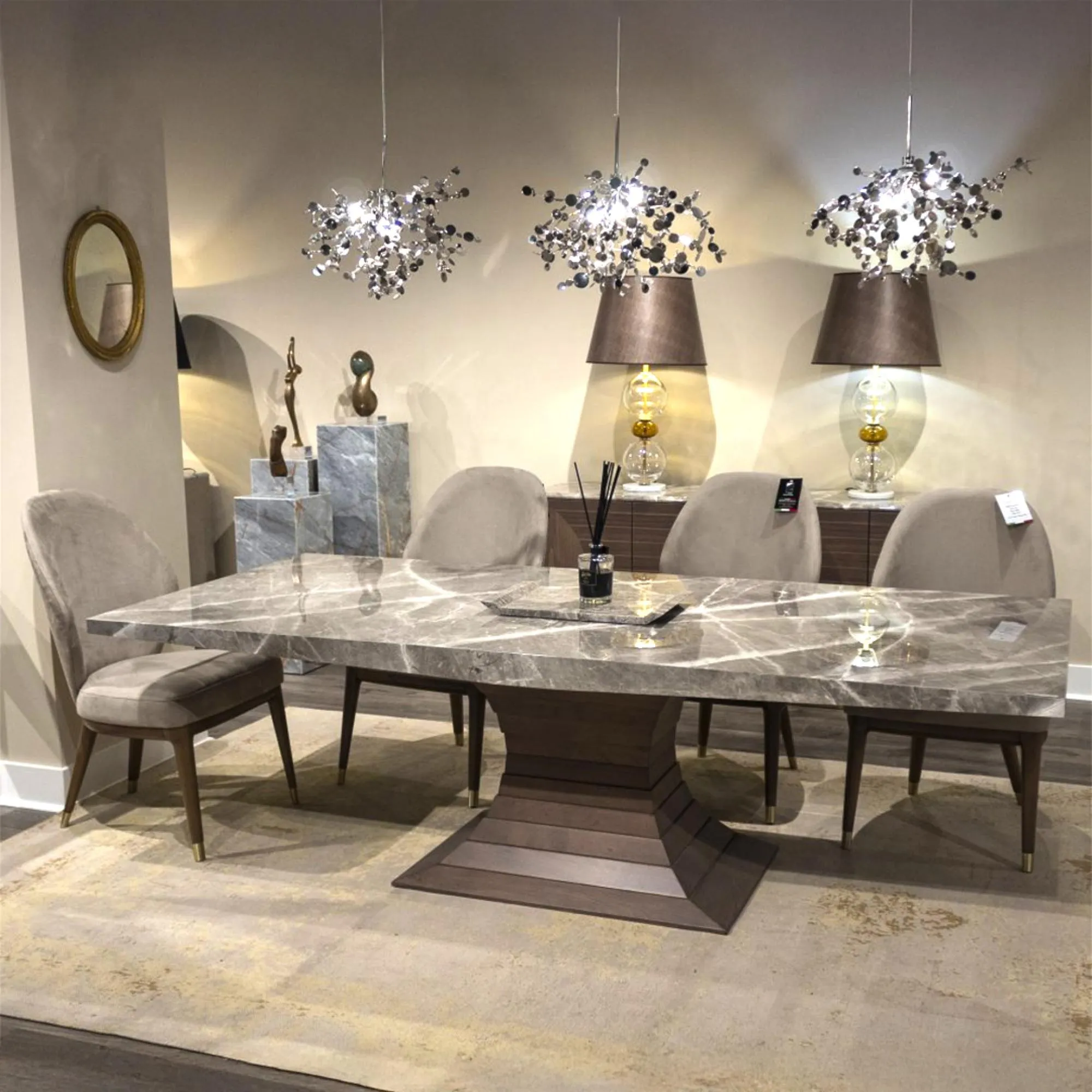 Opera Dining Table with Pedestal Base - Marble, Wood