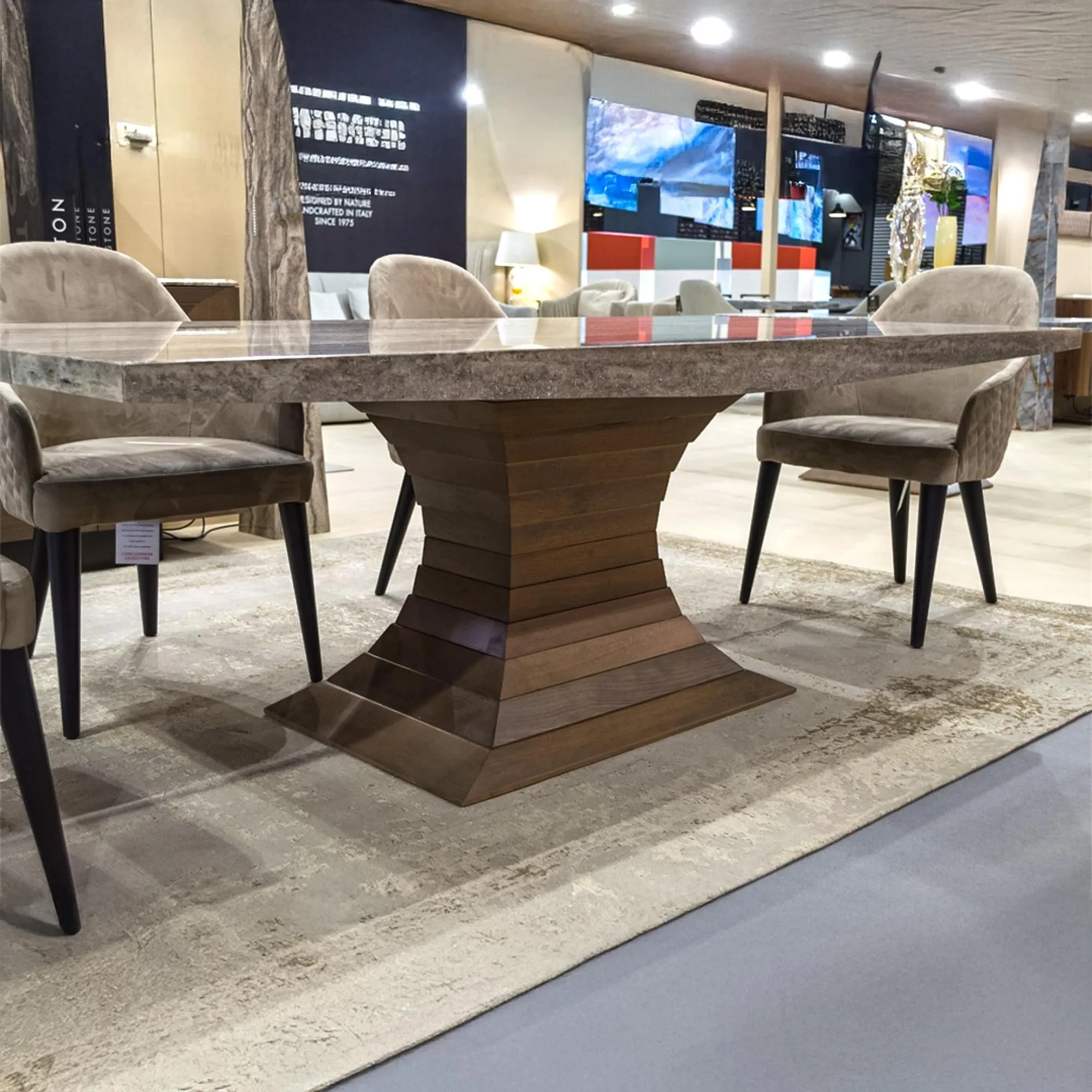 Opera Dining Table with Pedestal Base - Marble, Wood