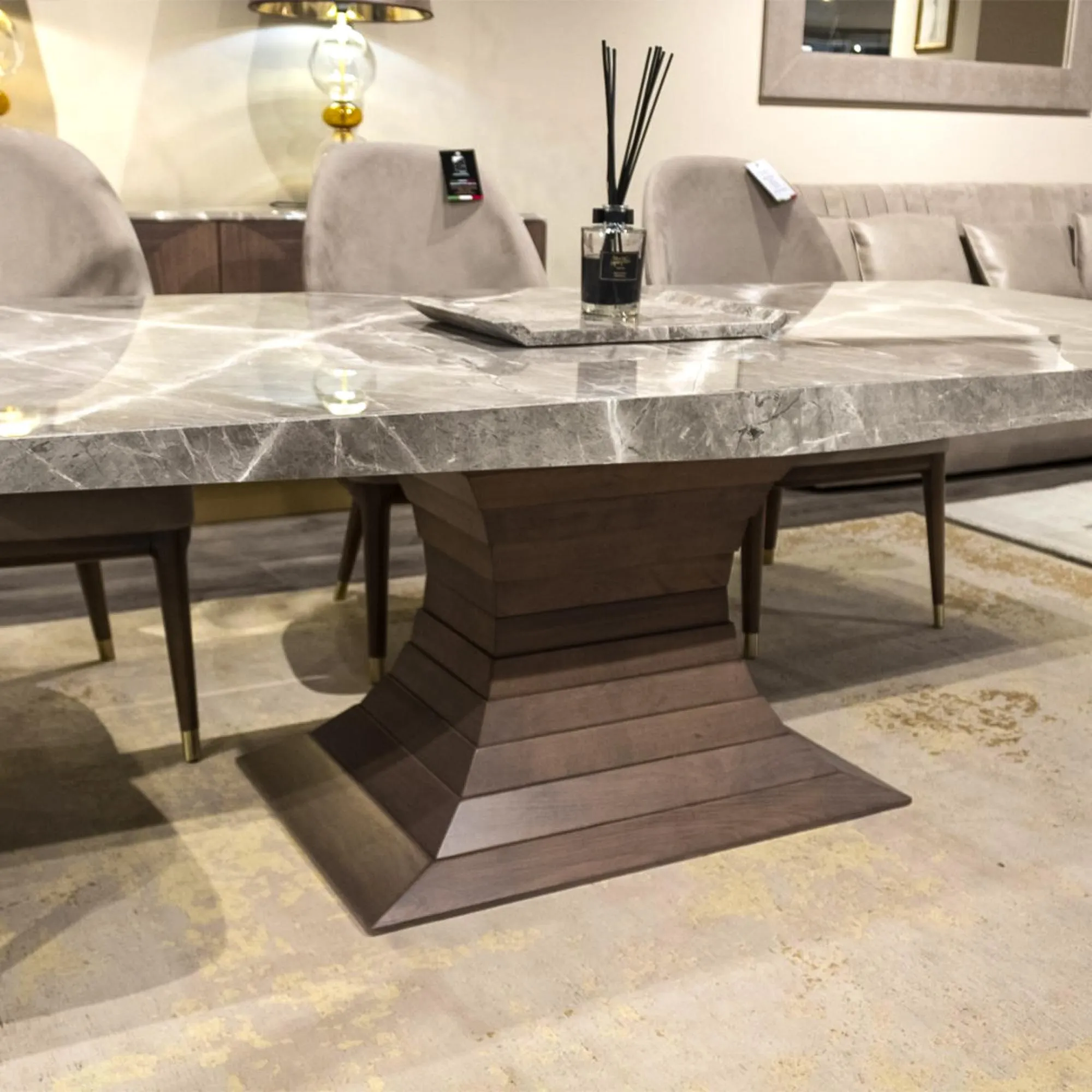 Opera Dining Table with Pedestal Base - Marble, Wood