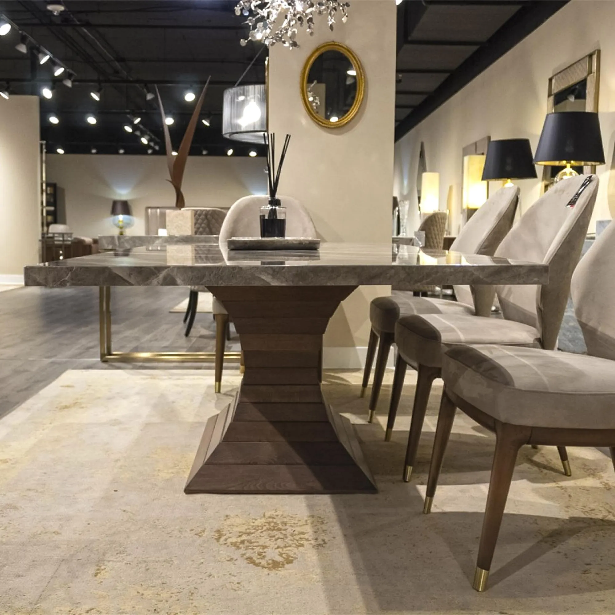 Opera Dining Table with Pedestal Base - Marble, Wood