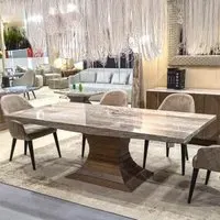 Opera Dining Table with Pedestal Base - Marble, Wood