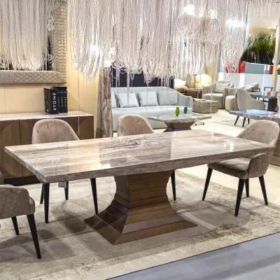 Opera Dining Table with Pedestal Base - Marble, Wood