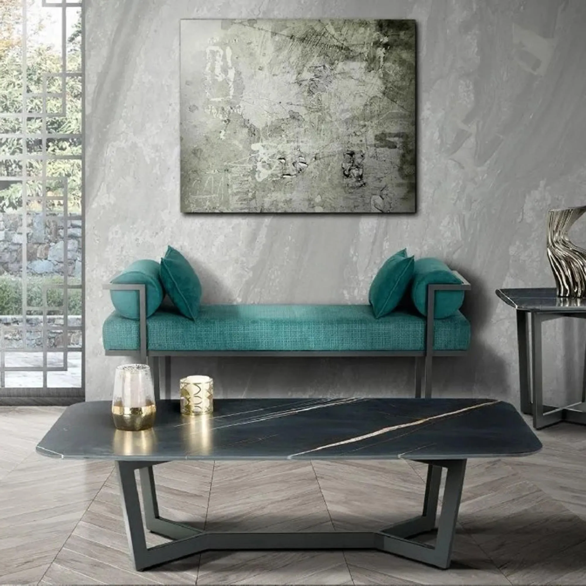 Oscar Coffee Table with Metal Base - Marble
