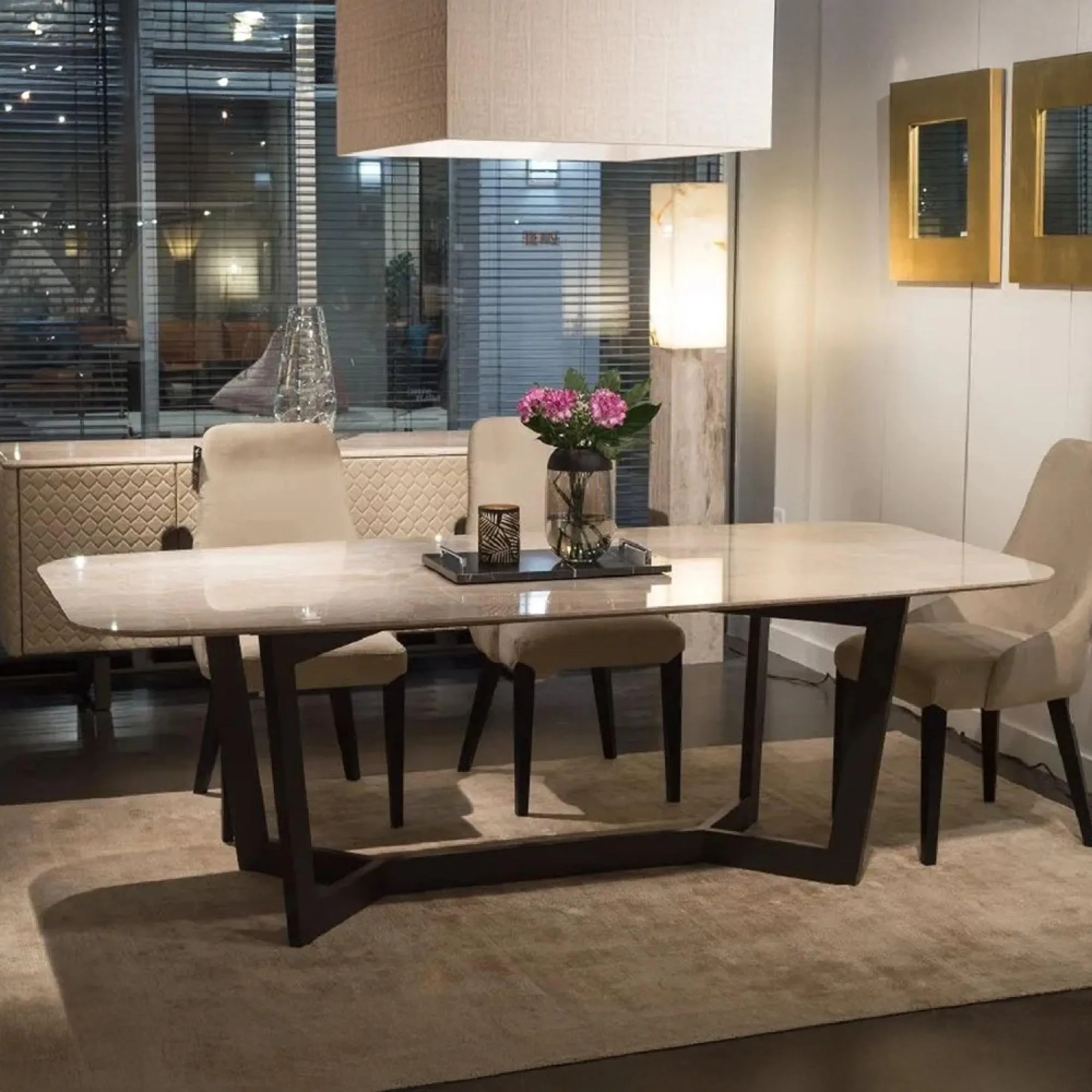 Oscar Dining Table with Metal Pedestal Base - Marble