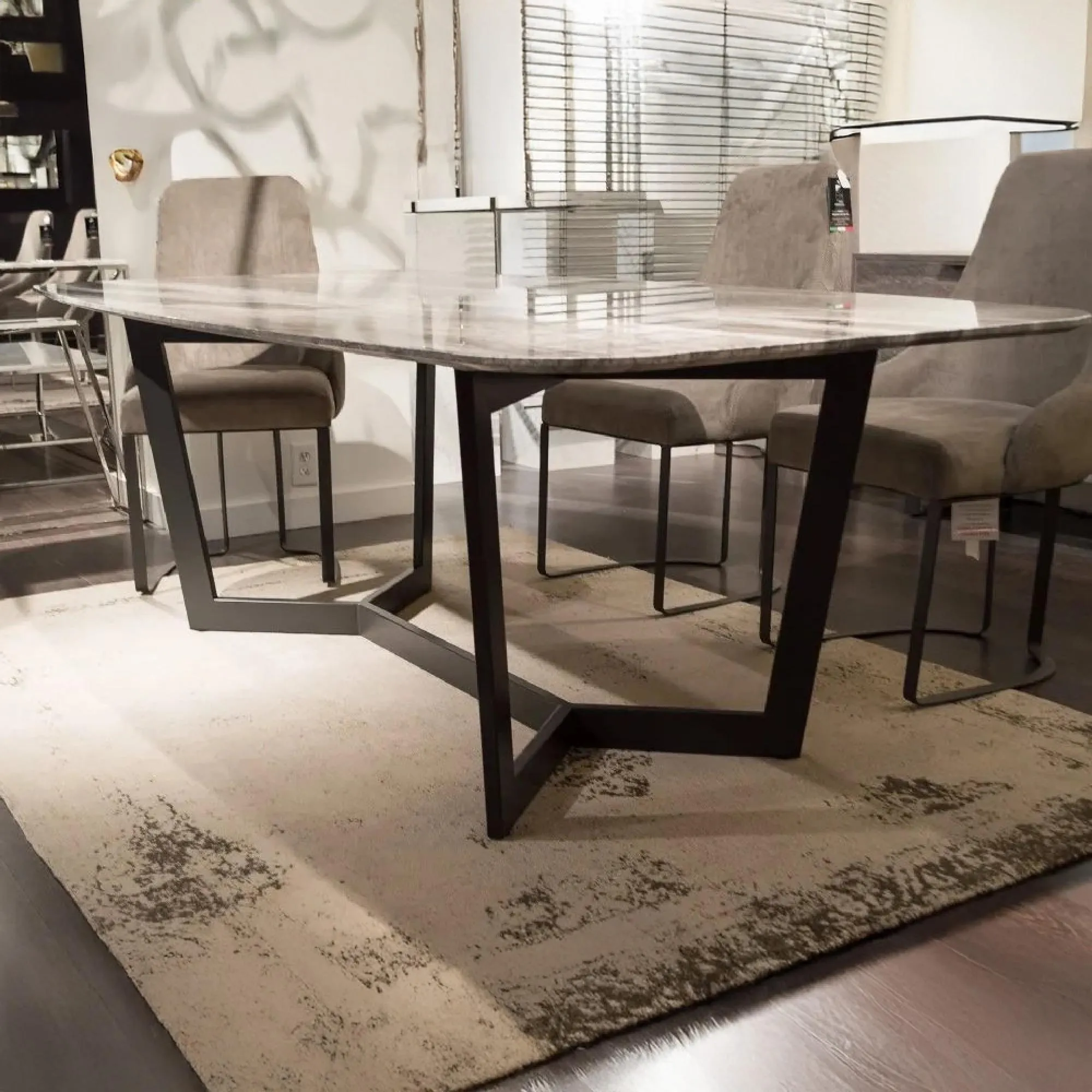 Oscar Dining Table with Metal Pedestal Base - Marble