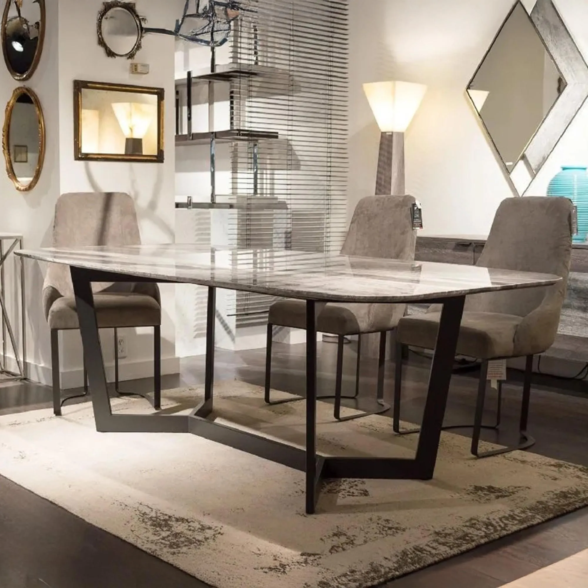 Oscar Dining Table with Metal Pedestal Base - Marble