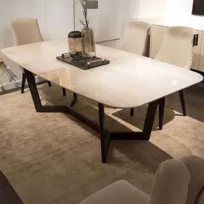 Oscar Dining Table with Metal Pedestal Base - Marble