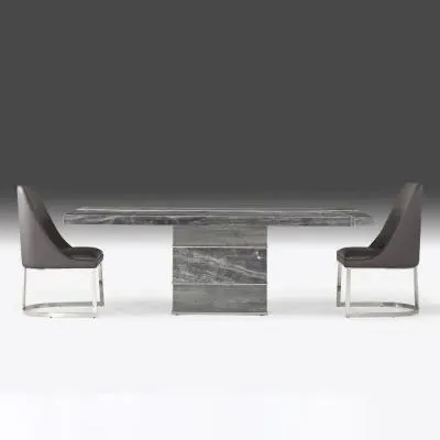 Soho Pedestal Dining Table - Marble, Stainless Steel
