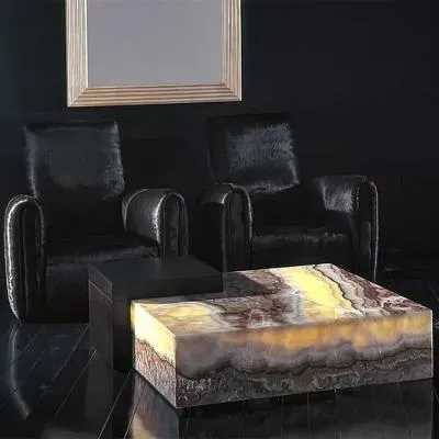 Stone International Box Coffee Table with Light - Brown, Marble image