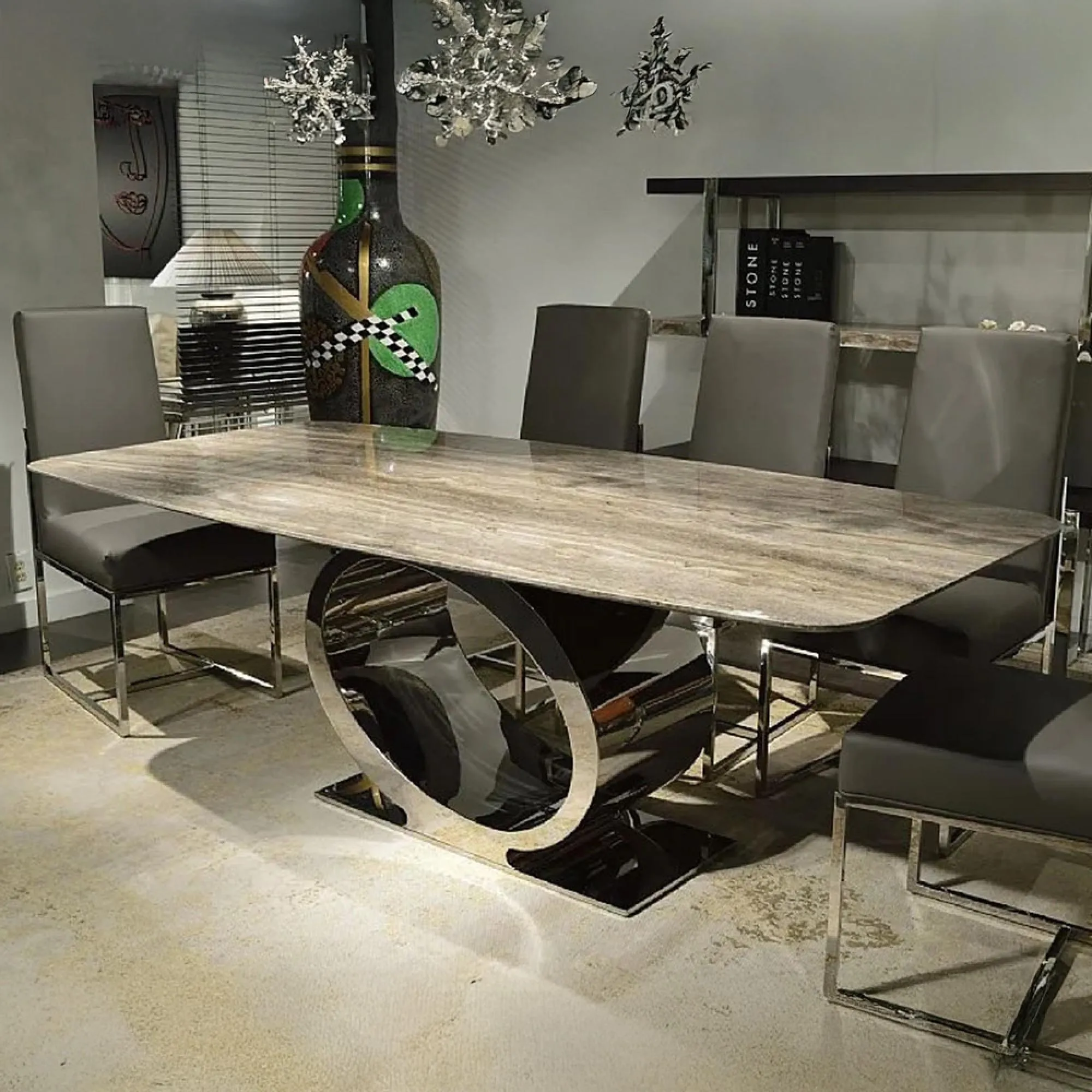 Stone International Eye Round Dining Table - Marble, Chrome