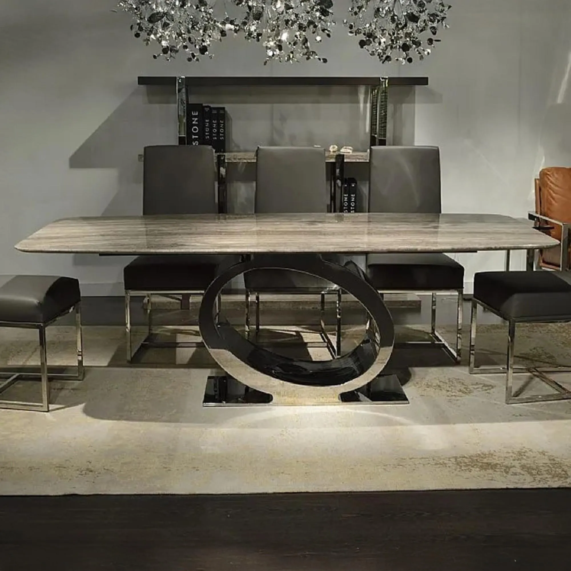Stone International Eye Round Dining Table - Marble, Chrome