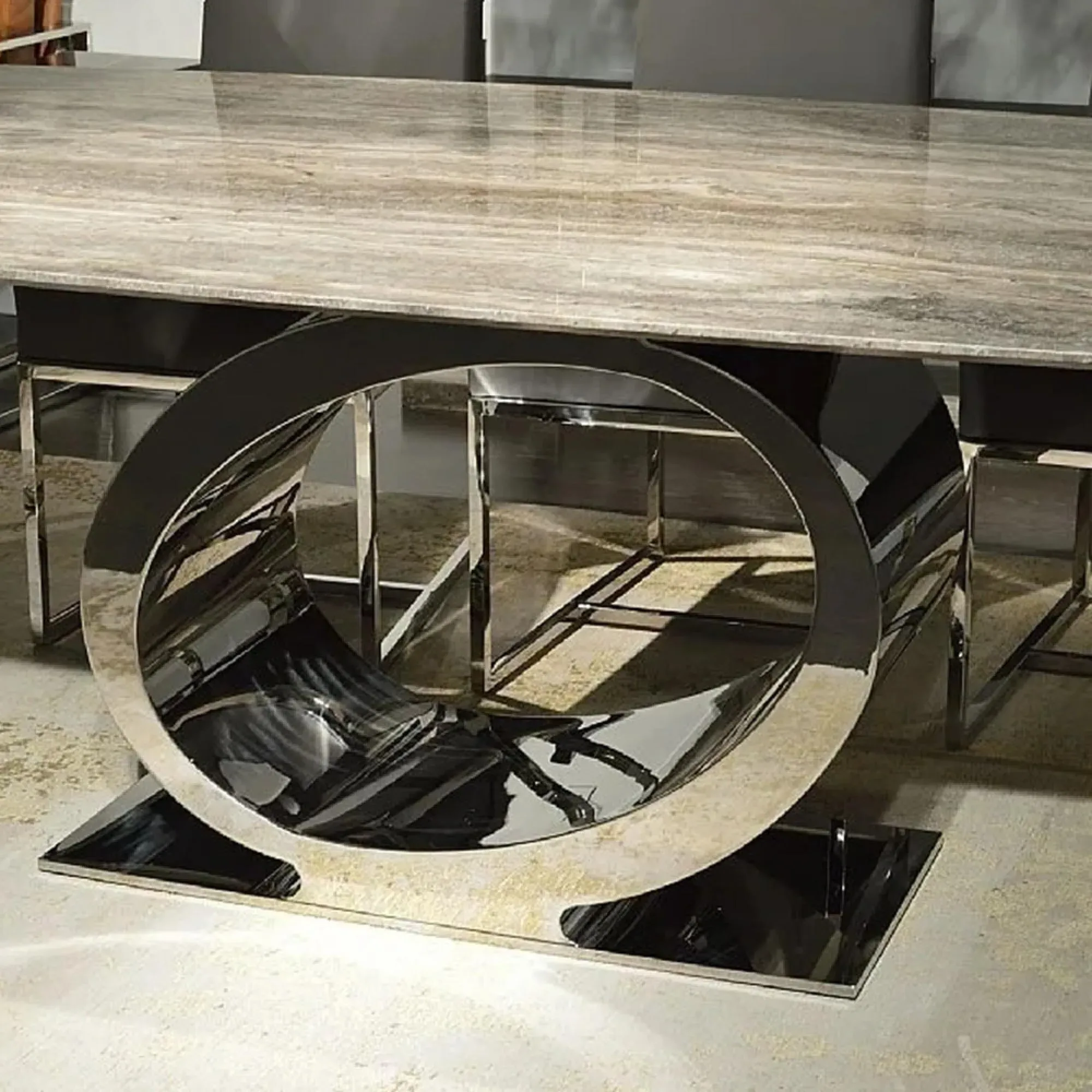 Stone International Eye Round Dining Table - Marble, Chrome