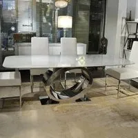 Stone International Eye Round Dining Table - Marble, Chrome
