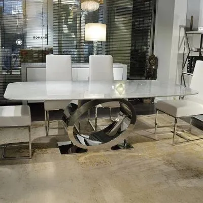 Stone International Eye Round Dining Table - Marble, Chrome image