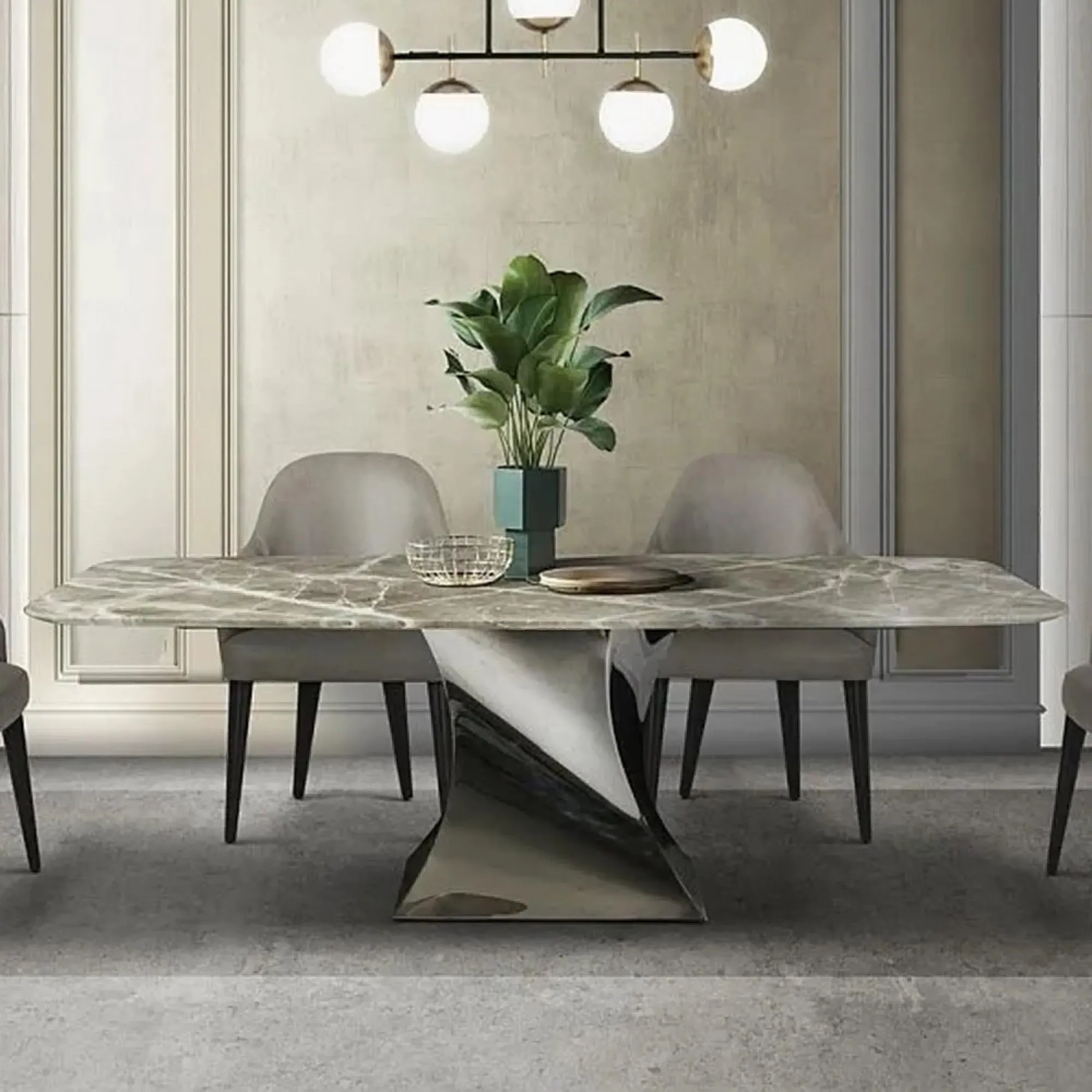 Stone International Twist Pedestal Dining Table - Marble