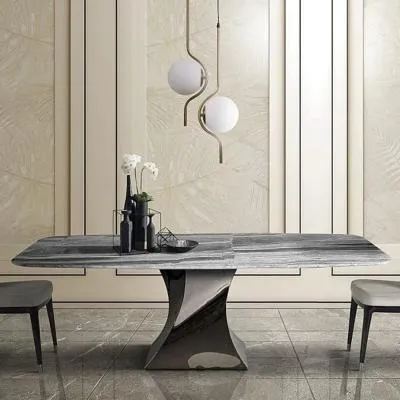 Stone International Twist Pedestal Dining Table - Marble image
