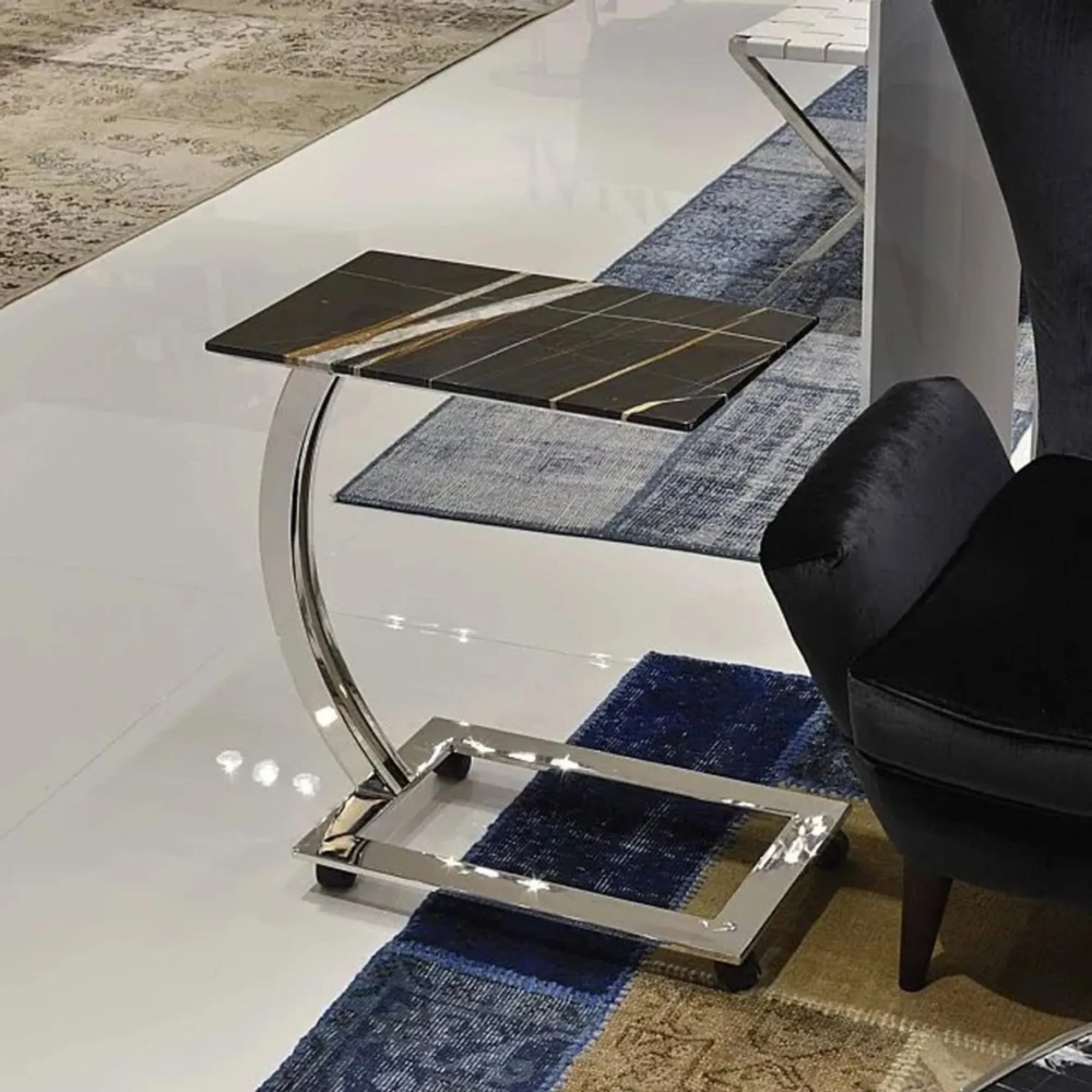 Swan Accent Table with Steel Base - Marble