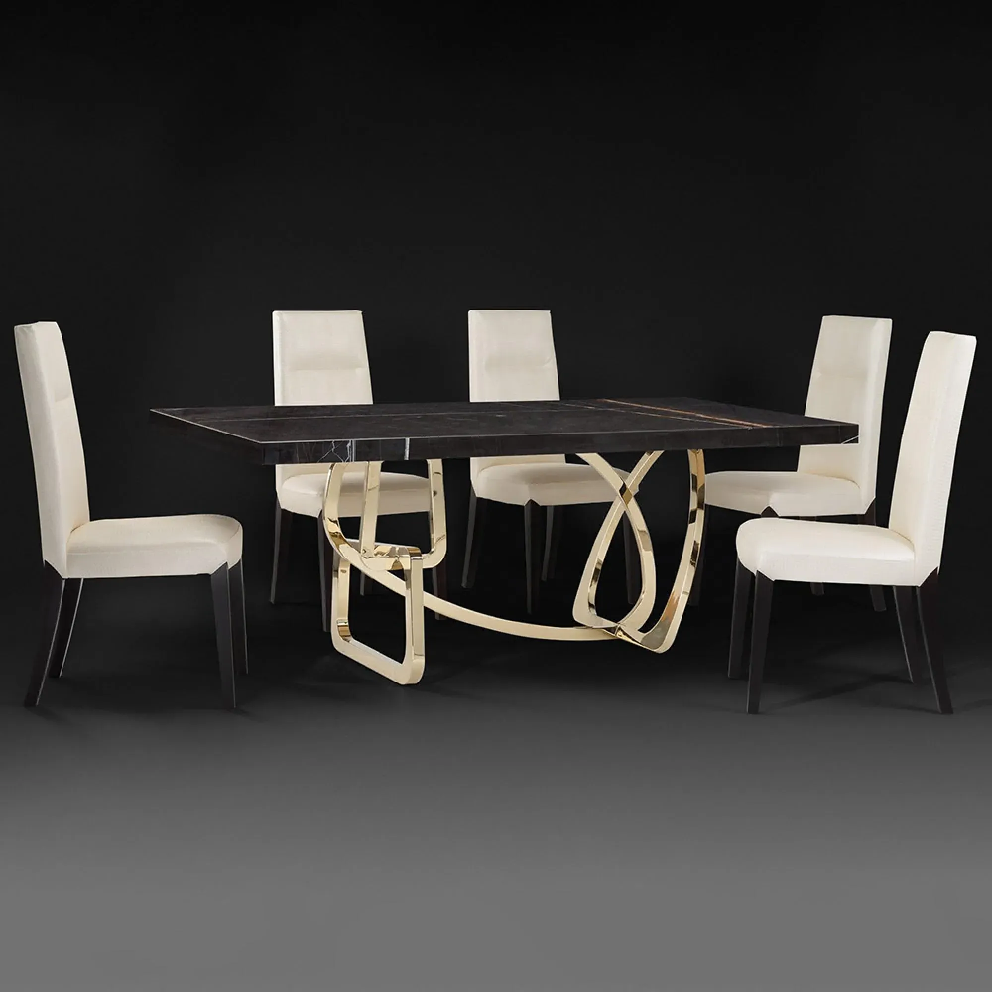 Tangle Boxed Edge Dining Table with Pedestal Base - Marble, Steel