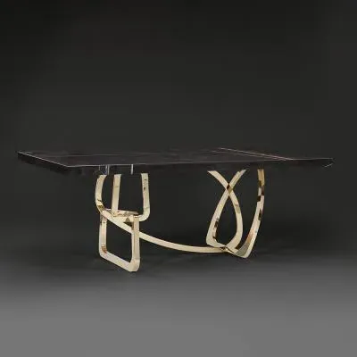 Tangle Boxed Edge Dining Table with Pedestal Base - Marble, Steel