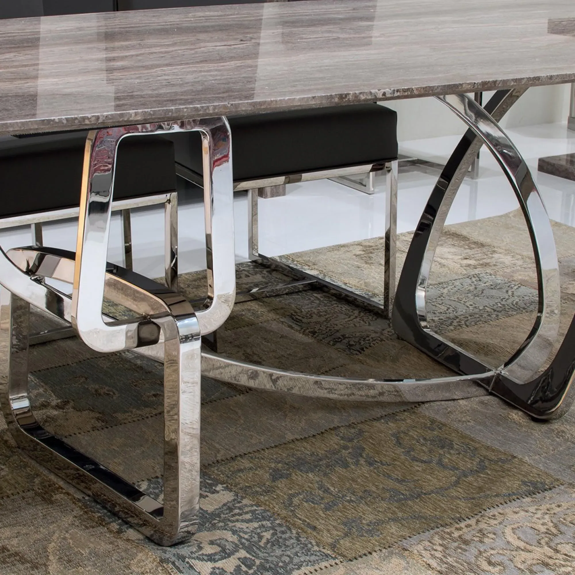 Tangle Dining Table with Pedestal Base - Marble, Steel