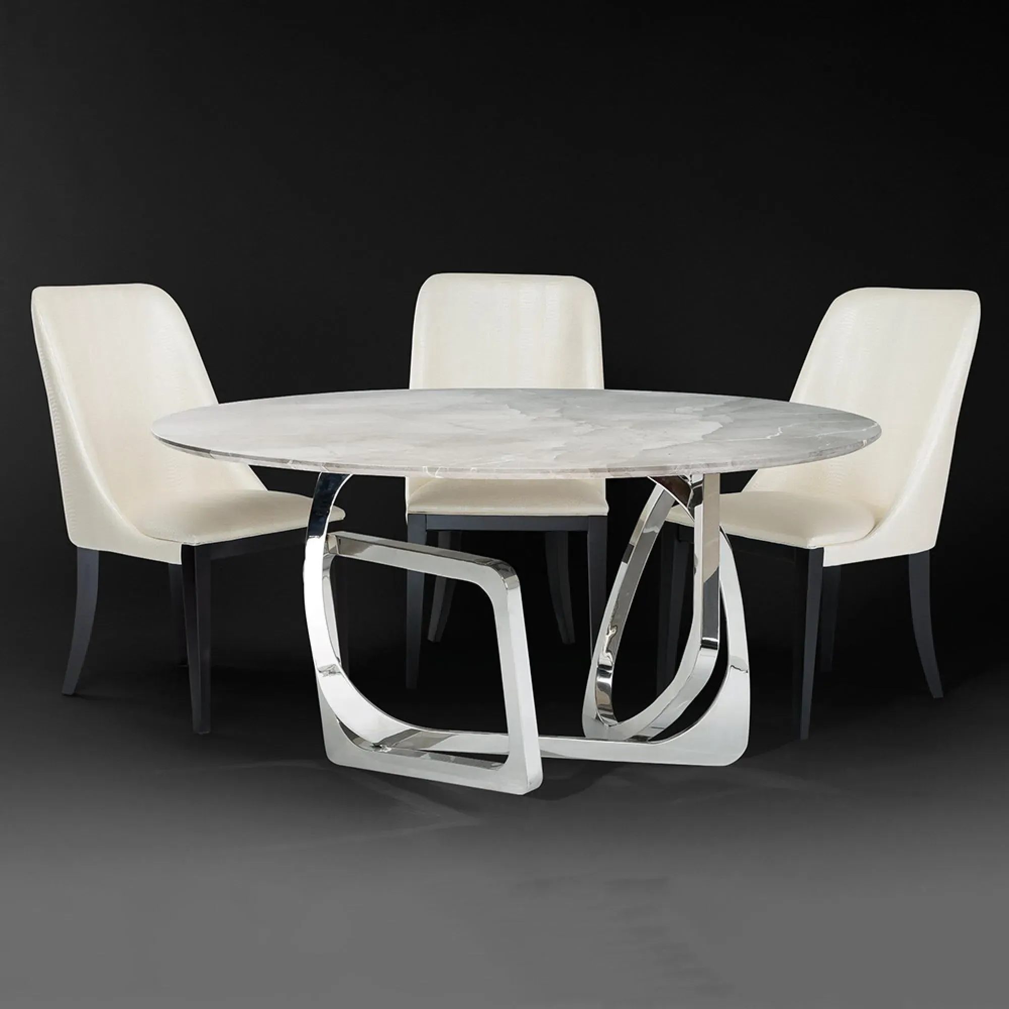 Tangle Round Dining Table with Pedestal Base - Marble, Steel