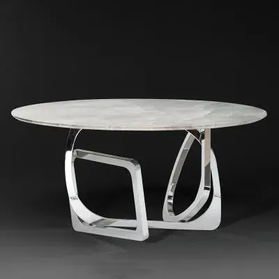 Tangle Round Dining Table with Pedestal Base - Marble, Steel image