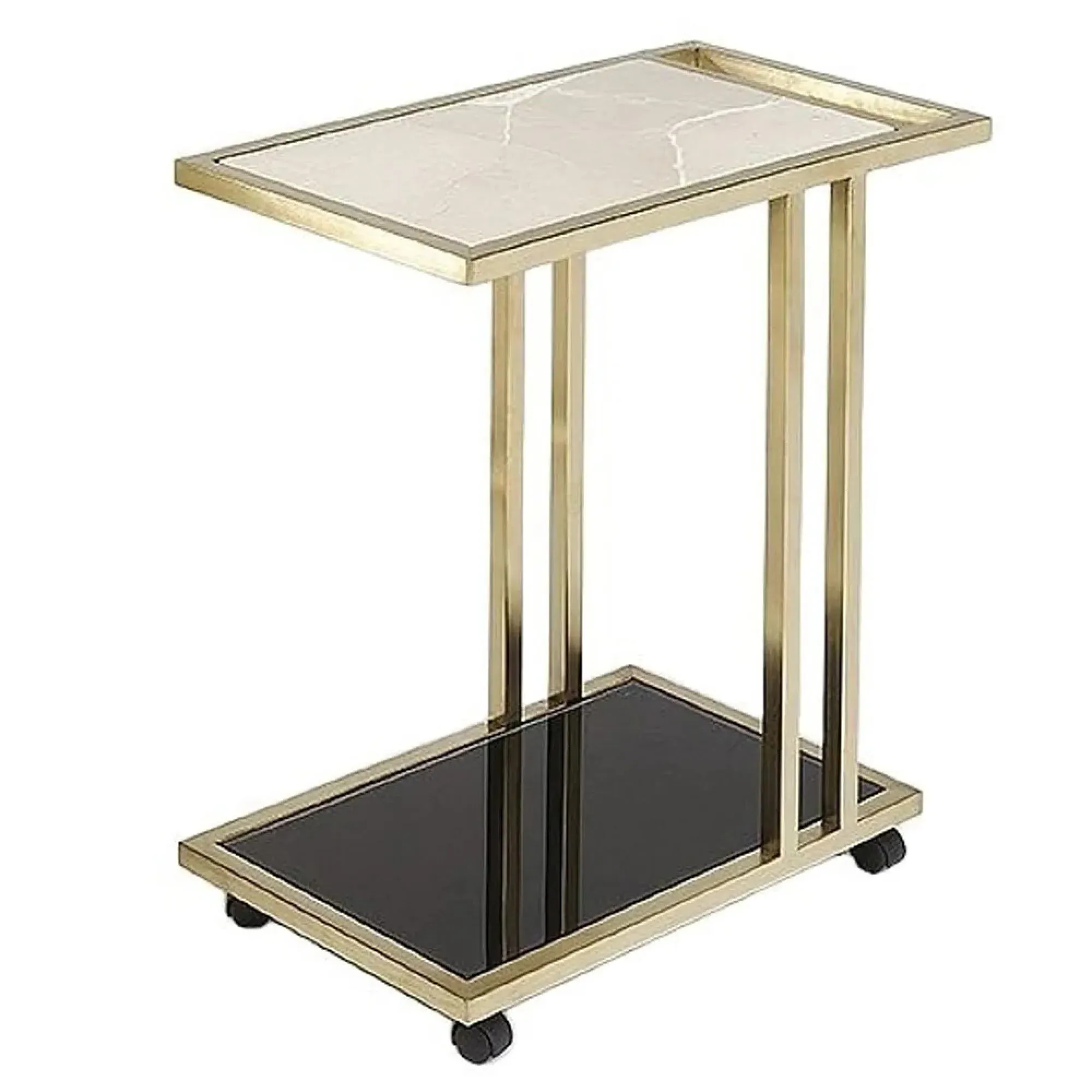 Tray Marble Accent Table with Brass Base - Black, Glass