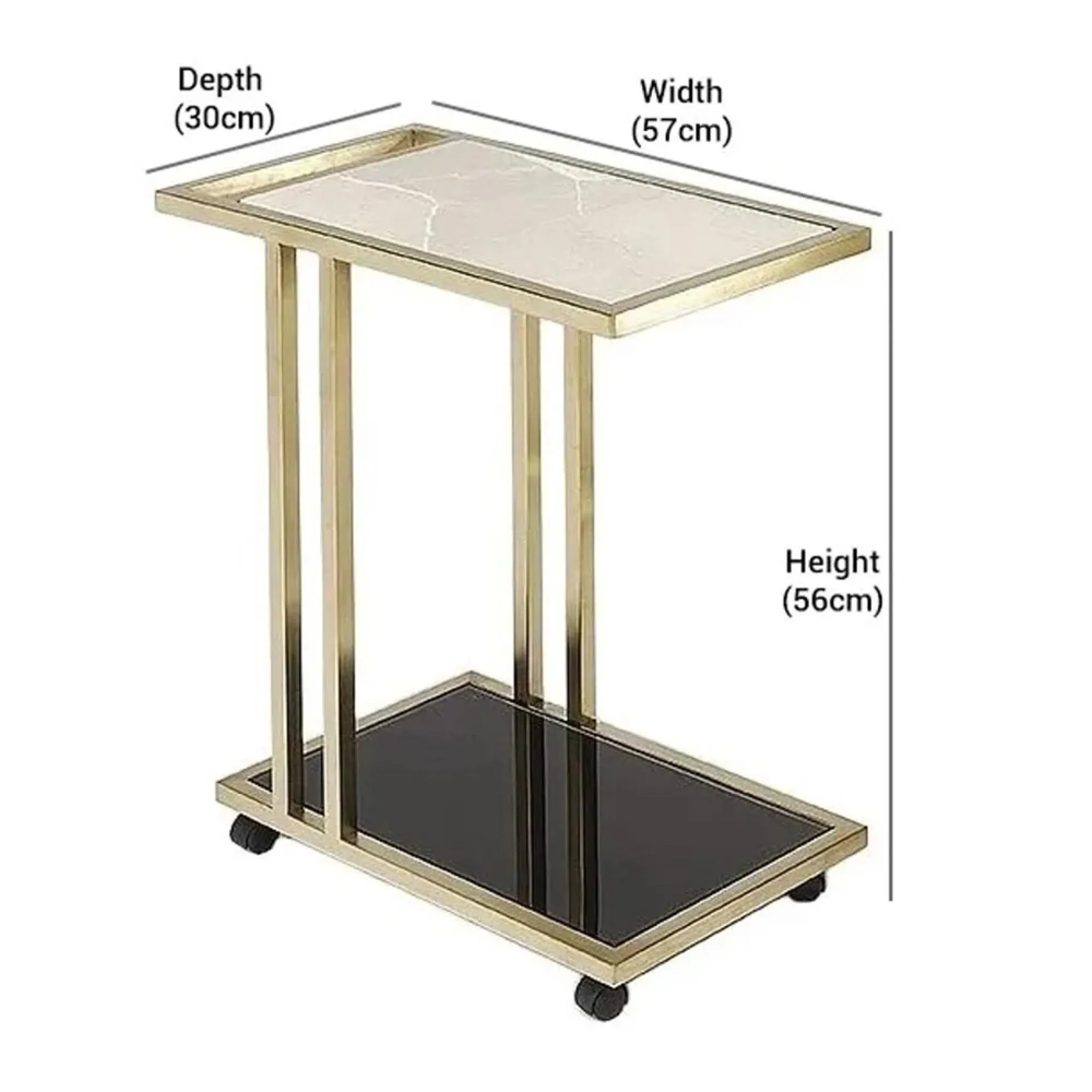 Tray Marble Accent Table with Brass Base - Black, Glass