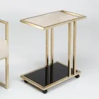 Tray Marble Accent Table with Brass Base - Black, Glass