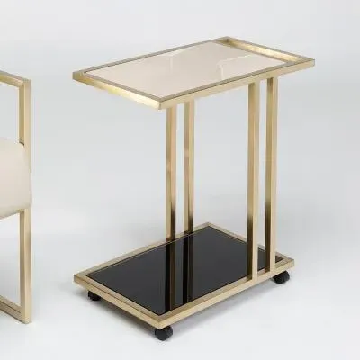 Tray Marble Accent Table with Brass Base - Black, Glass