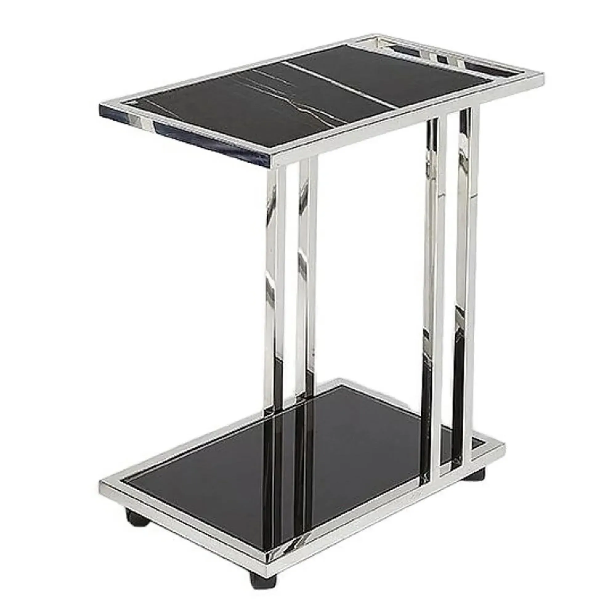 Tray Marble Accent Table with Steel Base - Black, Glass