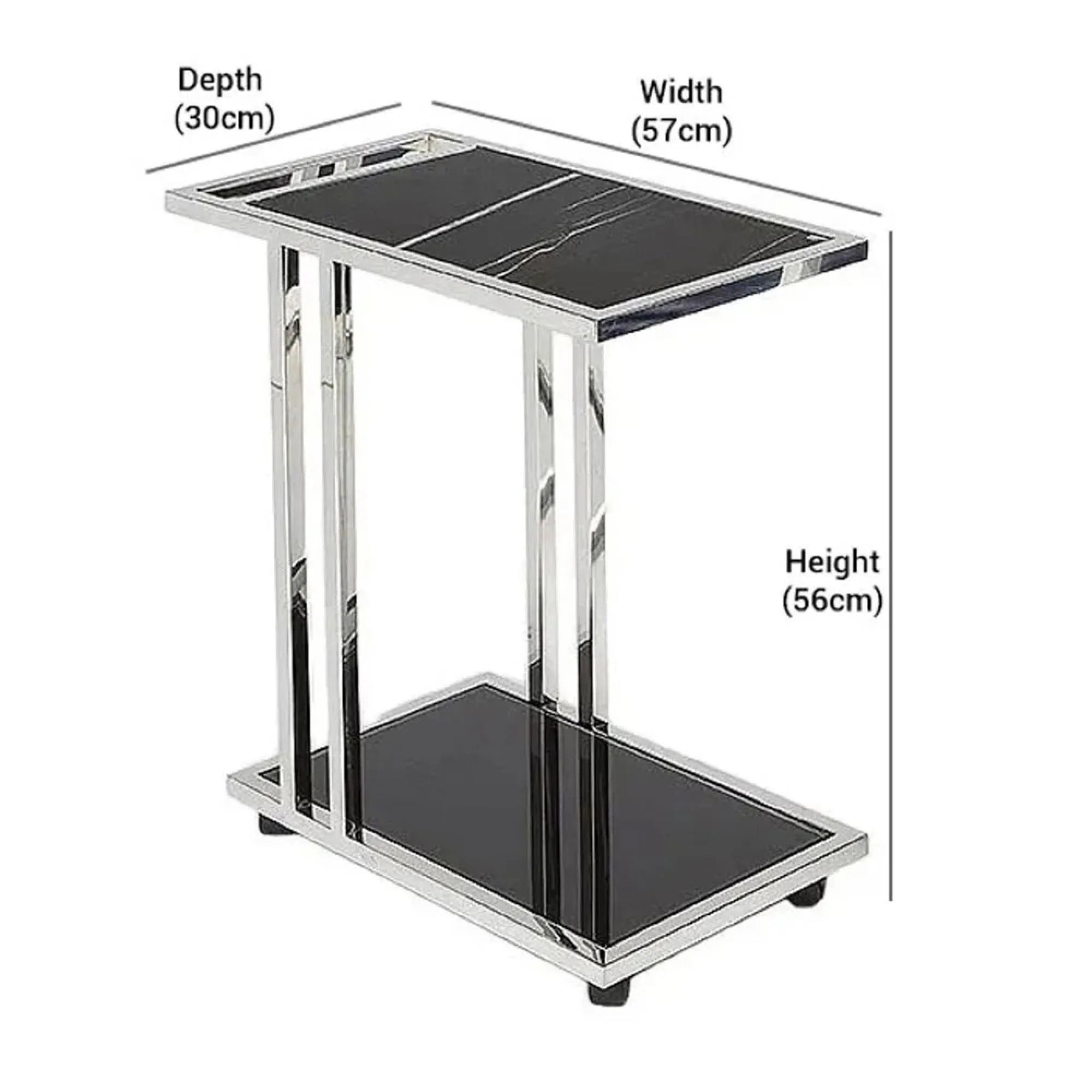 Tray Marble Accent Table with Steel Base - Black, Glass