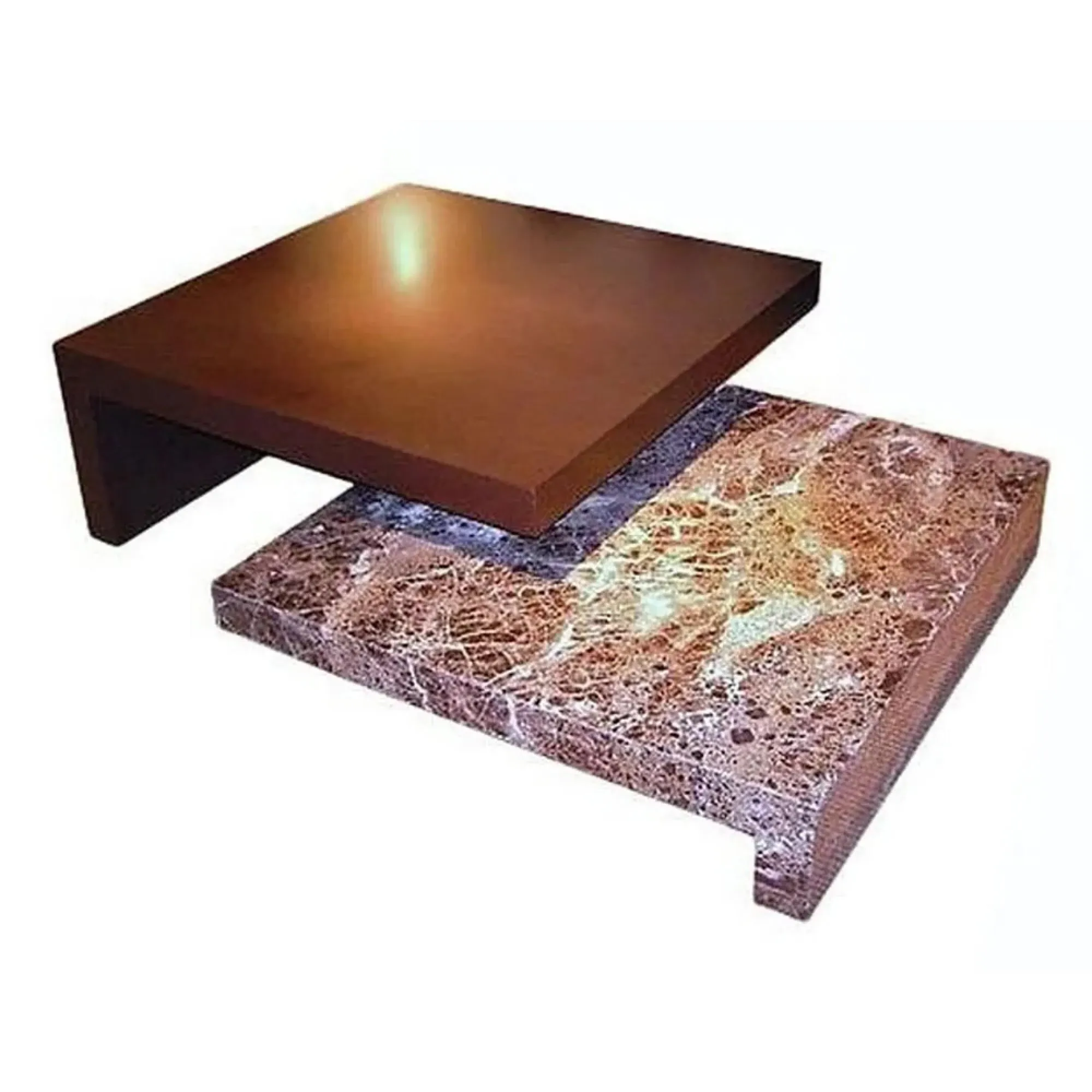 Twin Square Coffee Table - Marble, Wenge Wood