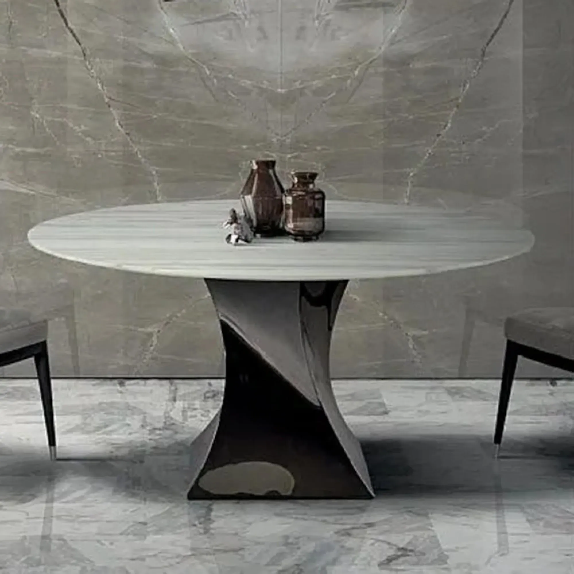 Twist Round Pedestal Dining Table - Marble