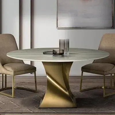 Twist Round Pedestal Dining Table - Marble