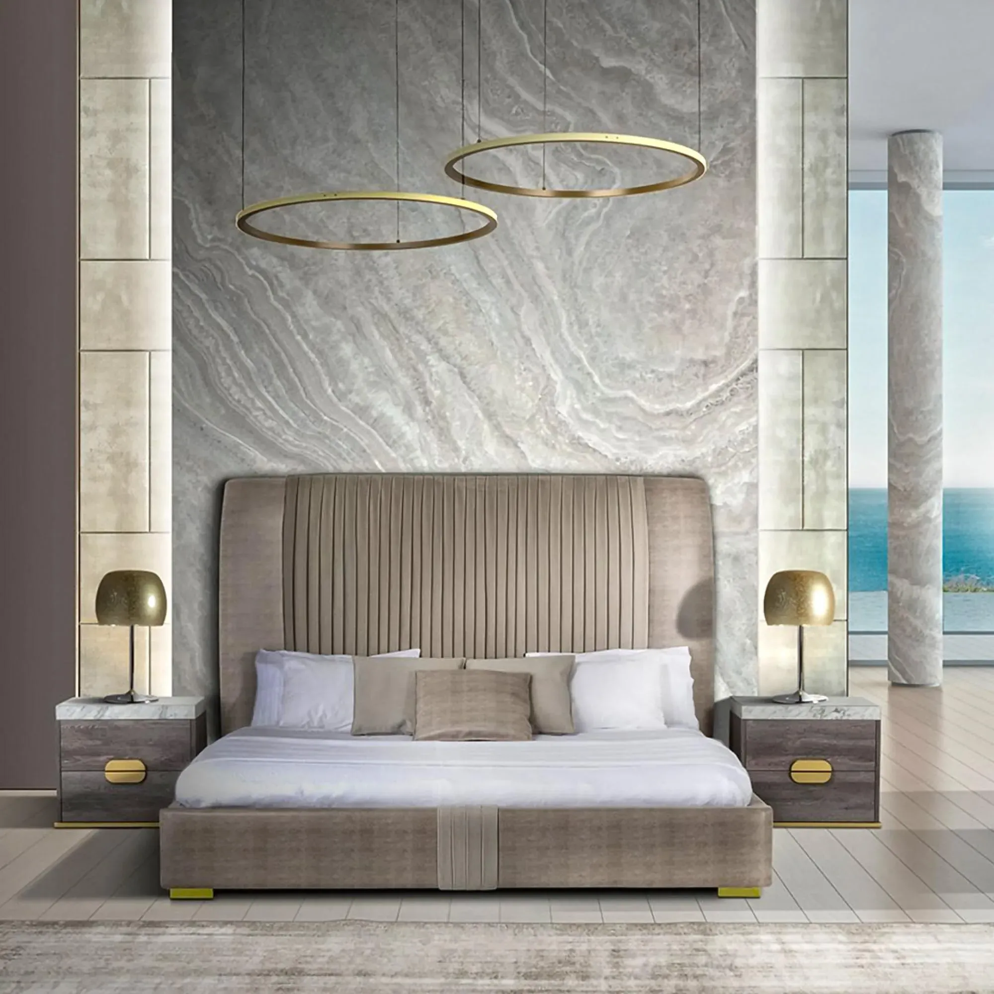 Westin 2 Drawer Bedside Cabinet - Marble Top