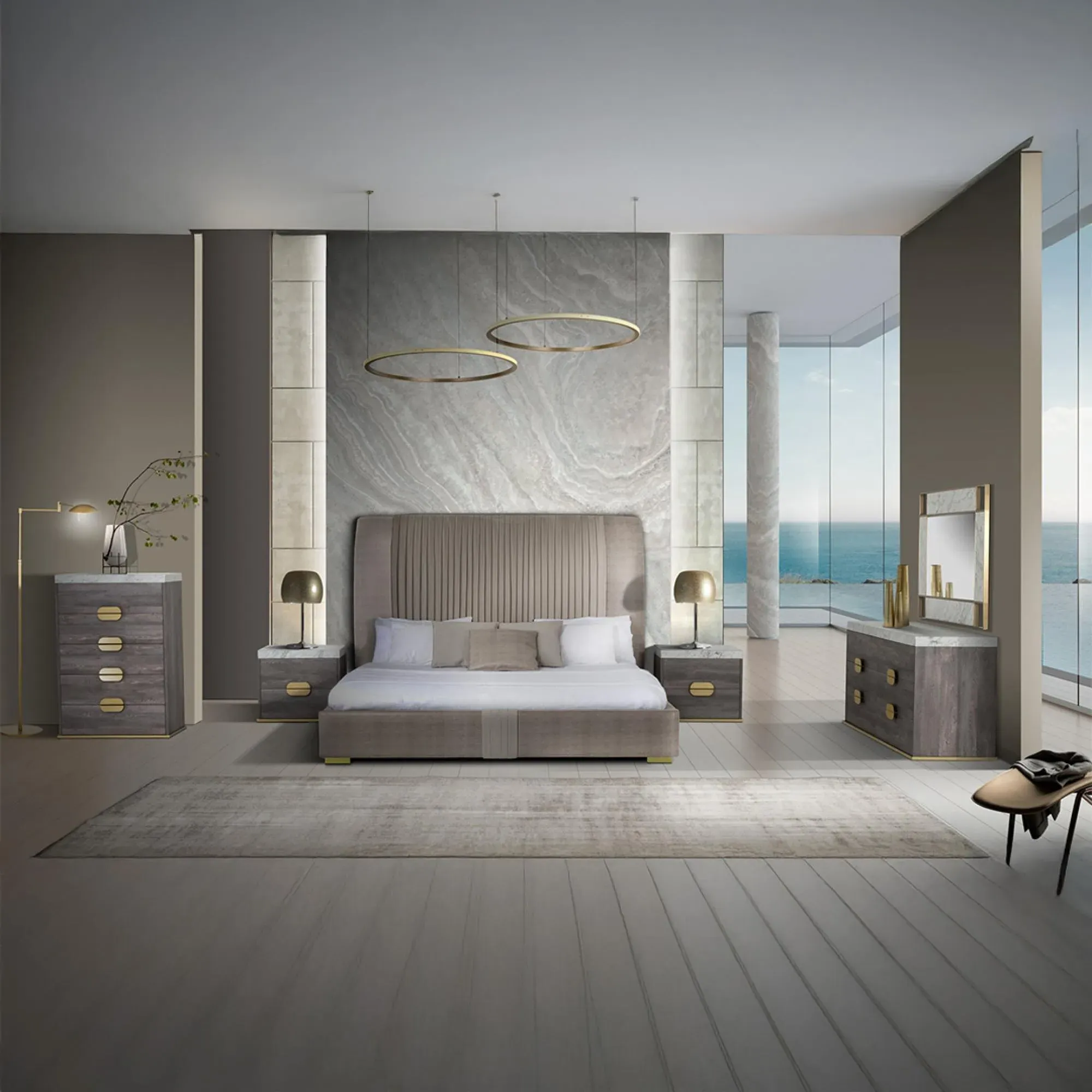 Westin 2 Drawer Bedside Cabinet - Marble Top