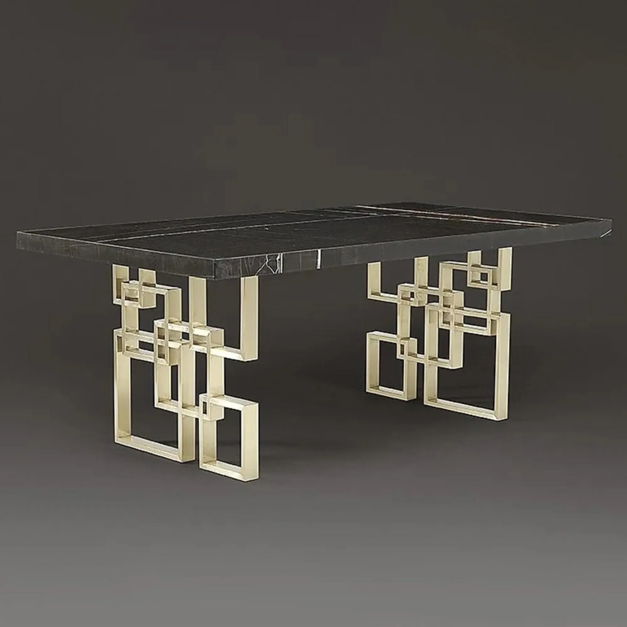 Windows Marble Dining Table with Pedestal Base - Satin Brass