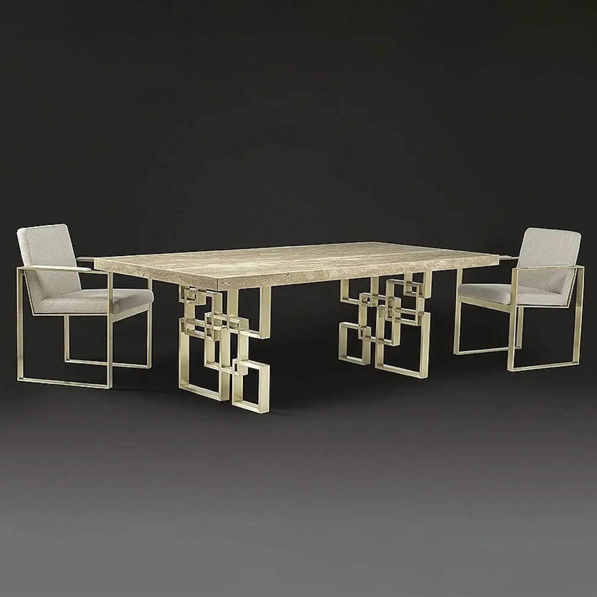 Windows Marble Dining Table with Pedestal Base - Satin Brass