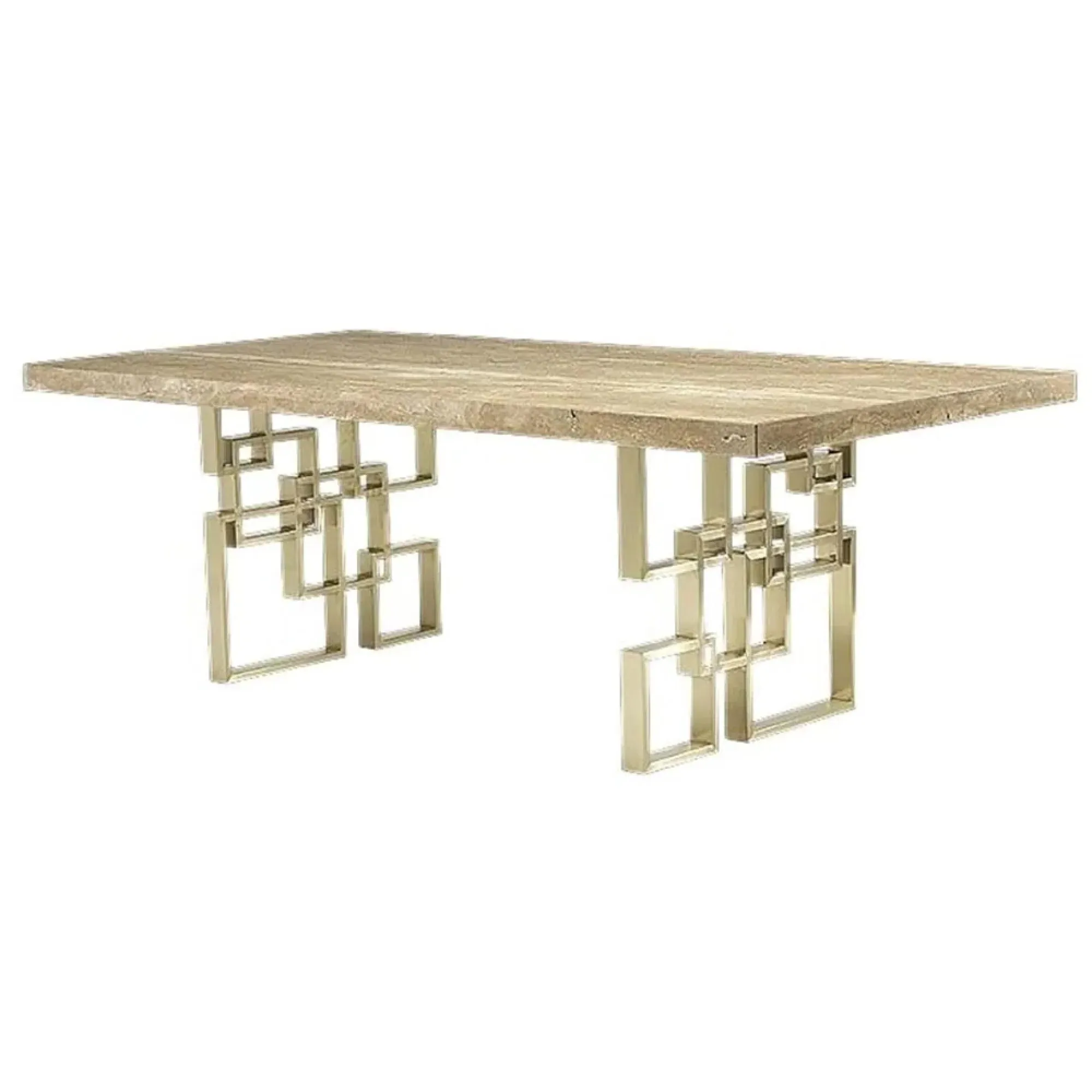 Windows Marble Dining Table with Pedestal Base - Satin Brass