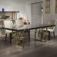 Windows Marble Dining Table with Pedestal Base - Satin Brass