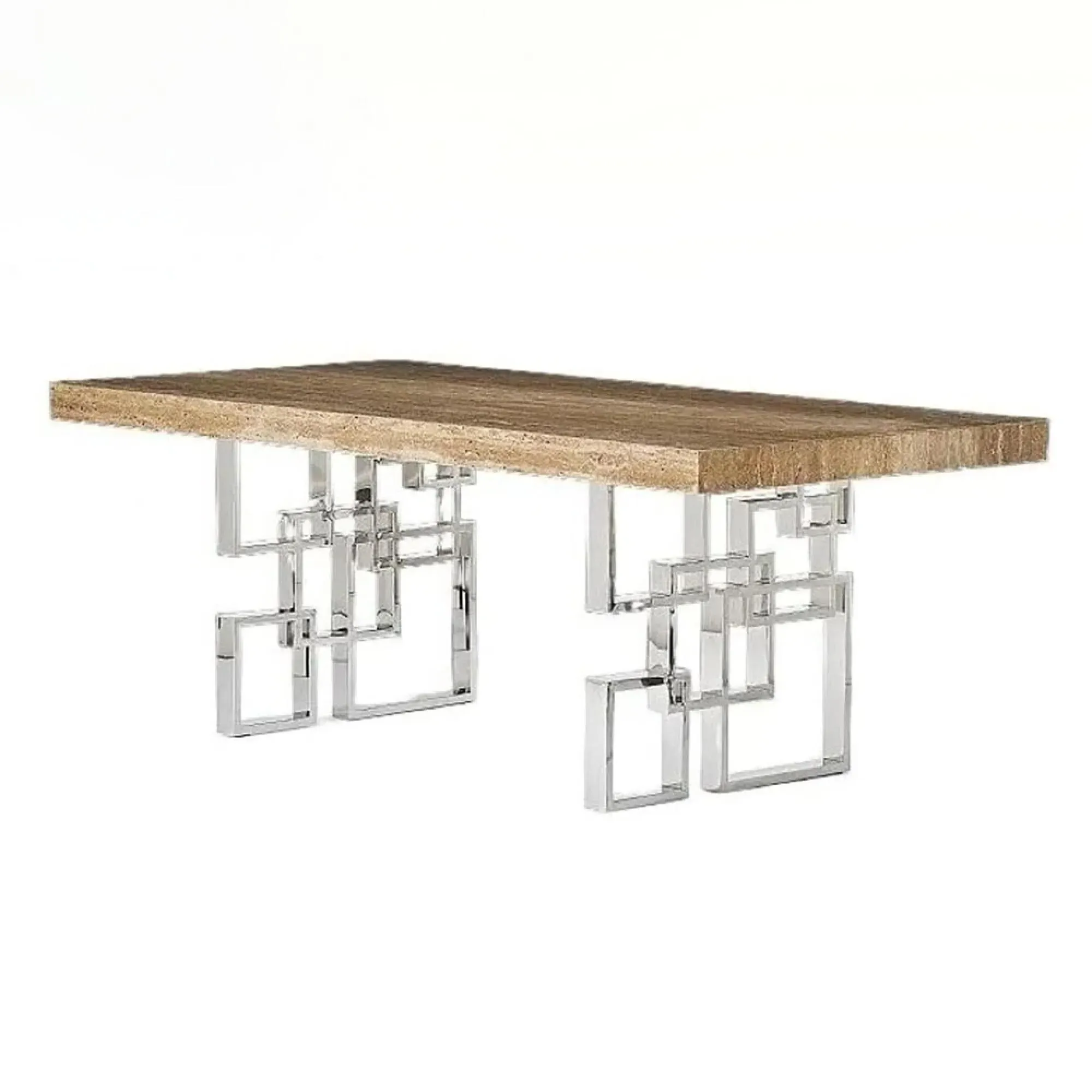 Windows Marble Dining Table with Pedestal Base - Stainless Steel