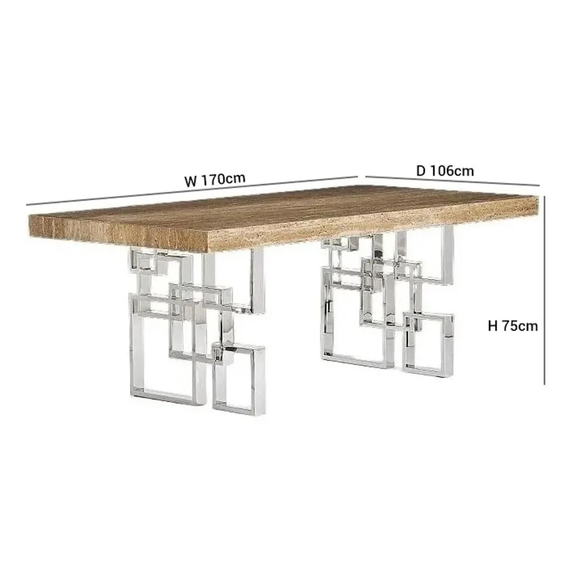 Windows Marble Dining Table with Pedestal Base - Stainless Steel