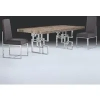 Windows Marble Dining Table with Pedestal Base - Stainless Steel