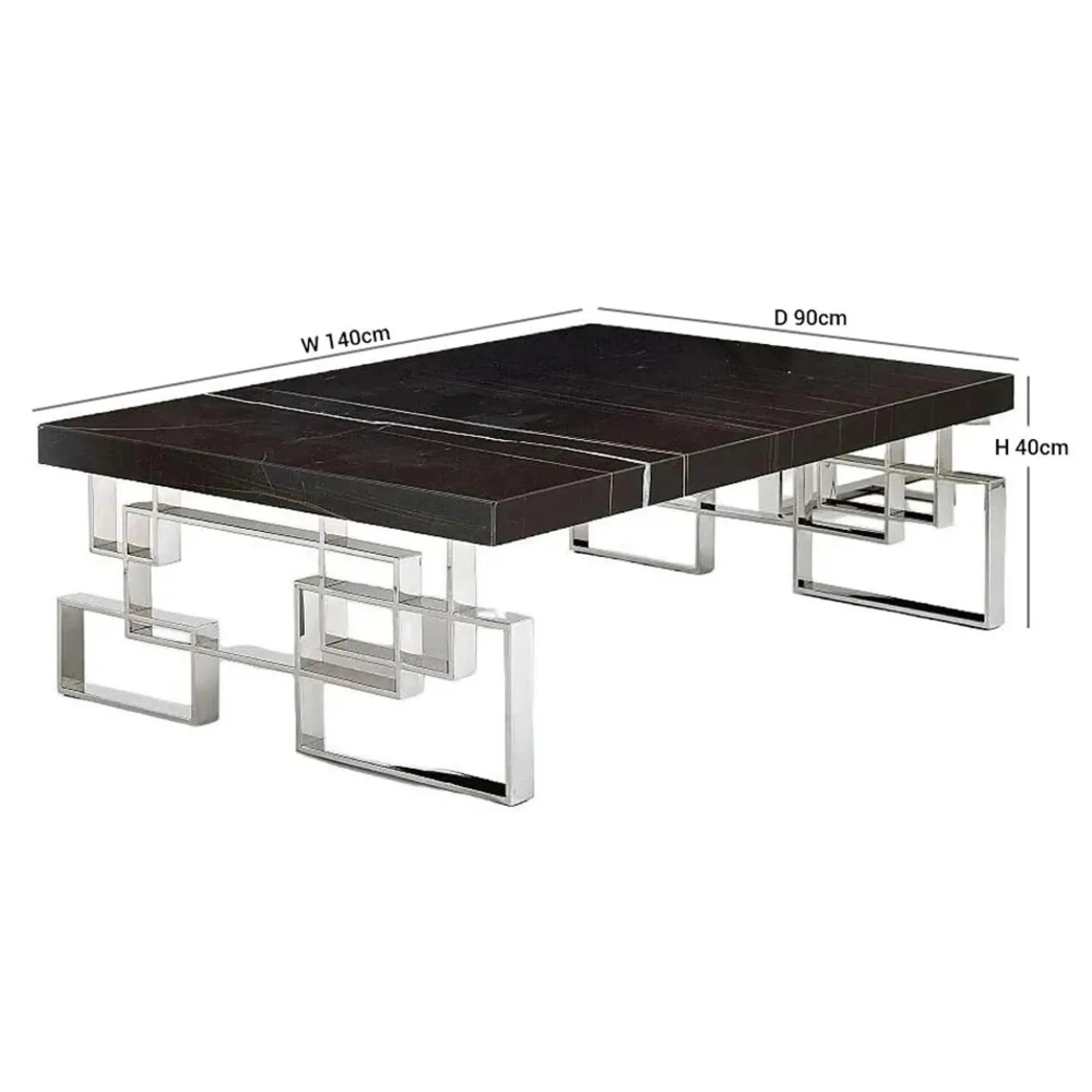 Windows Marble Occasional Table - Black, Stainless Steel