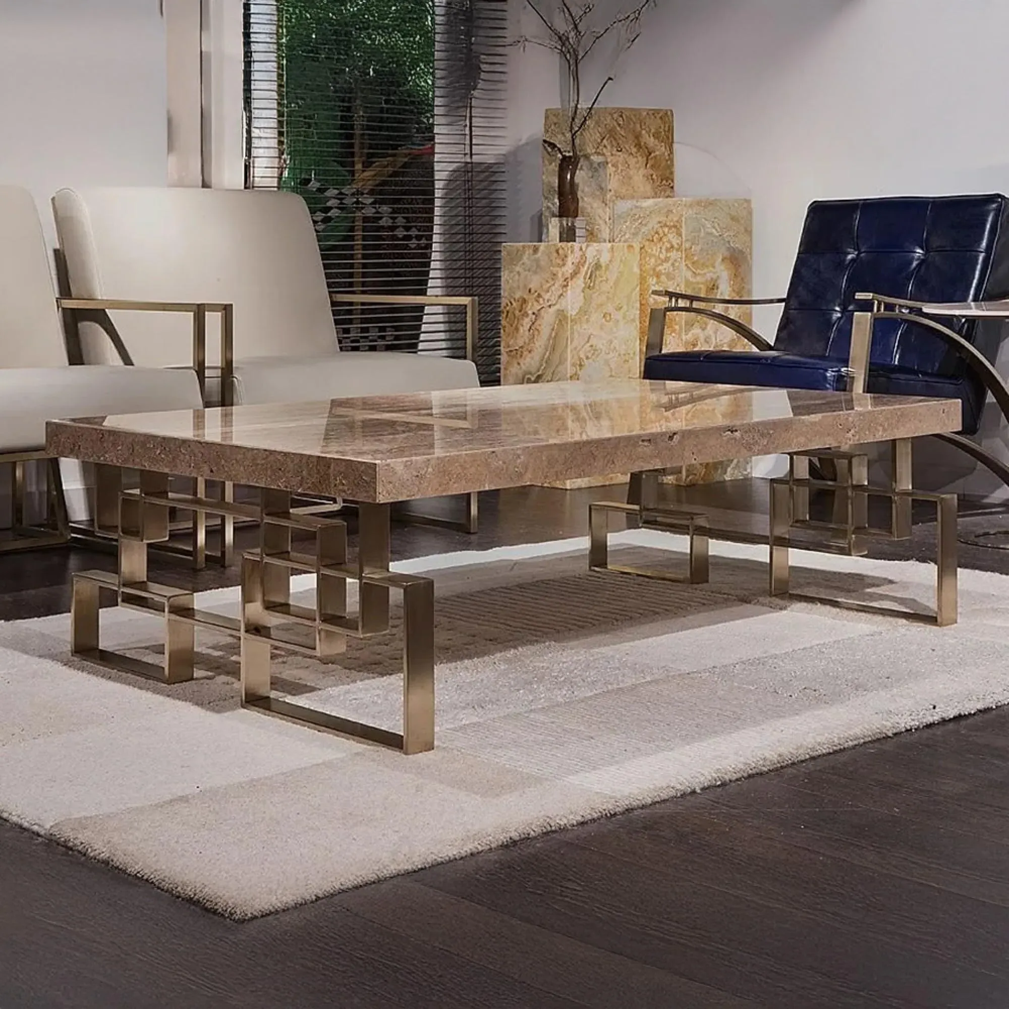 Windows Occasional Table - Brown, Marble