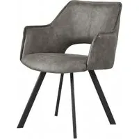 Vera Distressed Dining Armchair - Light Grey, Faux Leather