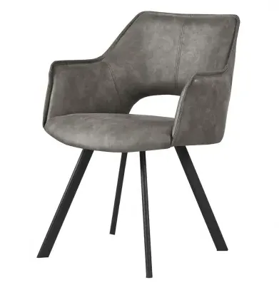 Vera Distressed Dining Armchair - Light Grey, Faux Leather image